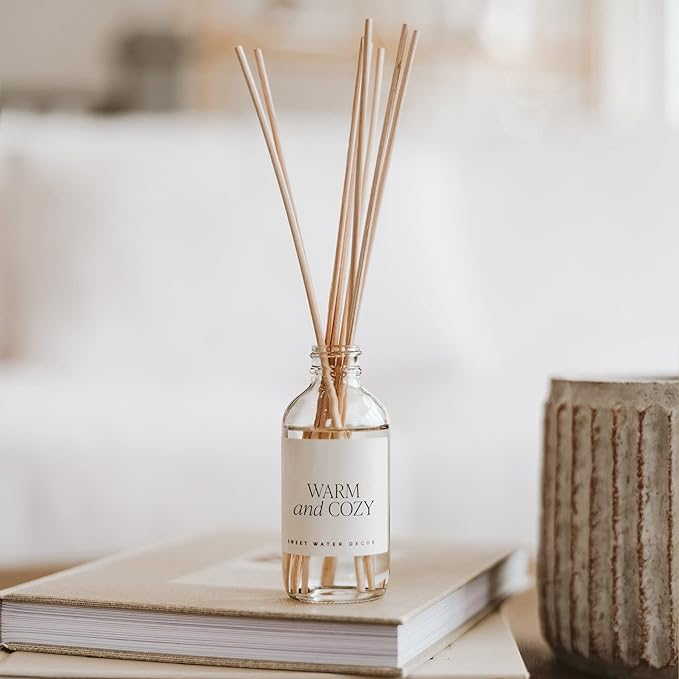 Sweet Water Decor Warm and Cozy Reed Diffuser Set - Orange, Cinnamon, Clove, and Pine Fall and Winter Scented Diffuser - Scent Diffusers for Home, Long Lasting Fragrance, Made in The USA