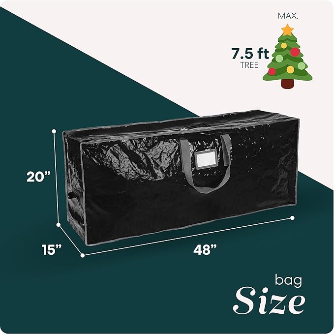 Christmas Tree Storage Bag - Stores 7.5 Foot Artificial Xmas Holiday Tree, Durable Waterproof Material, Zippered Bag, Carry Handles - Protects Against Dust, Insects and Moisture (Black)