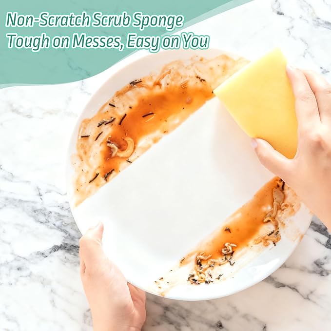 SHENLIU 50 Pack Non Scratch Scrouing Sponges, Kitchen Scrub Dish Sponge Cleaning Brush Scrubber Supplies for Household Cleaning Dishes Kitchen Apartment Car Bike