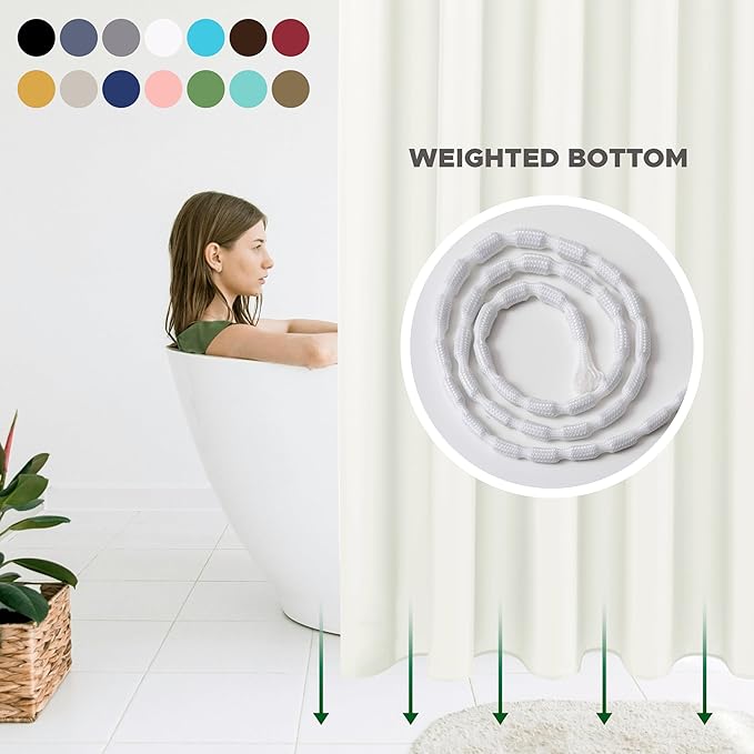 Biscaynebay Hotel Quality Fabric Shower Curtain Liners 72" X 72", Ivory Water Resistant Bathroom Curtains Rust Resistant Grommets Weighted Bottom Hem Machine Washable