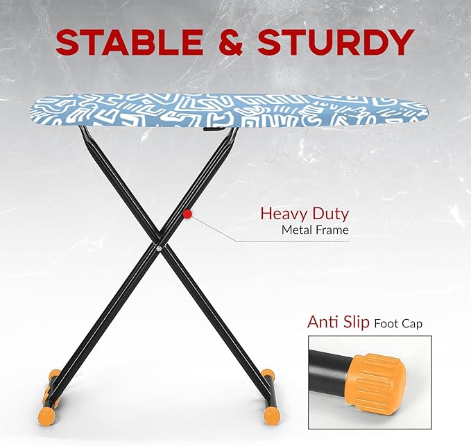 Large Ironing Board Full Size 54x14, RAINHOL Height Adjustable Steel Frame Iron Table with Thick Padded Cover and Iron Rest, Foldable for Compact Storage, Blue