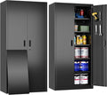 Aobabo 71" H×32" W×16" D Metal Storage Cabinet with 5 Adjustable Shelves, Locking Garage Storage Cabinet with Pegboards and 4 Hooks for Garage, Office, Black, Assembly Required