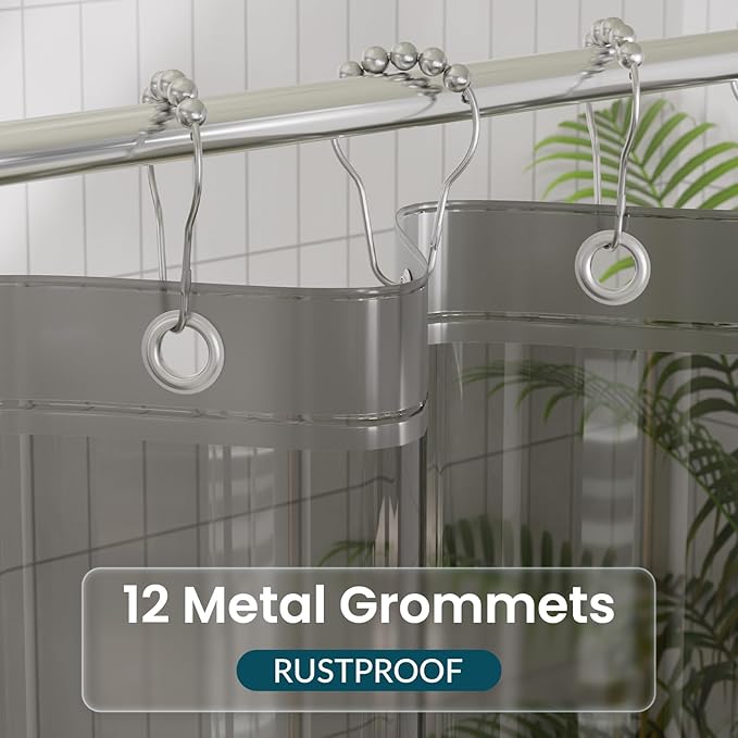 Titanker Shower Curtain Liner, Plastic Shower Liner PEVA 72 x 72 Lightweight Waterproof Shower Curtains for Bathroom with Magnets and Rustproof Grommets, Clear Black