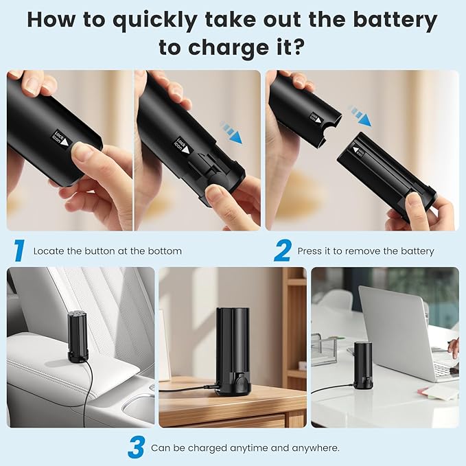 Tkkich Car Vacuum Portable Cordless with Removable Battery as 35W Power Bank, 6-in-1 Handheld Vacuum Blower Set,18000PA Mini Vacuum Cleaner 6000mAH with Brushless Motor for Car Home - 2 Batteries