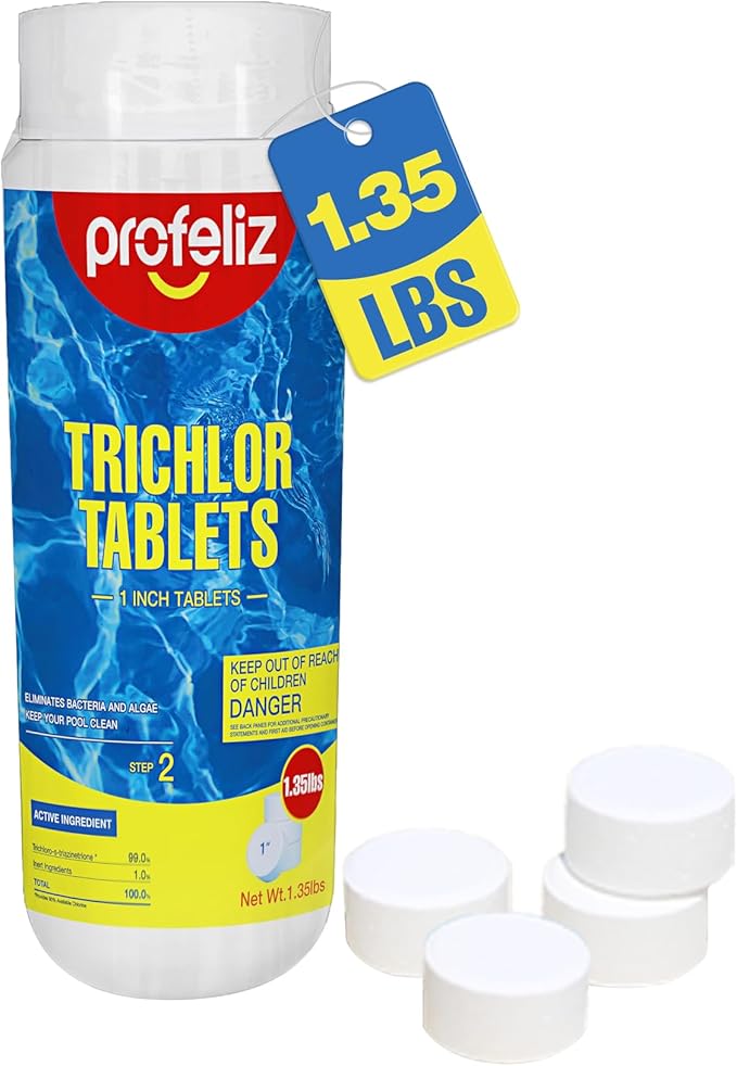 PROFELIZ Stabilized Chlorine Tablets 1 Inch for Swimming Pools,Hot Tub & Spa,Kills Bacteria and Stops Algae,Slow Dissolving,Perfect for Small Pools,1.35 lb