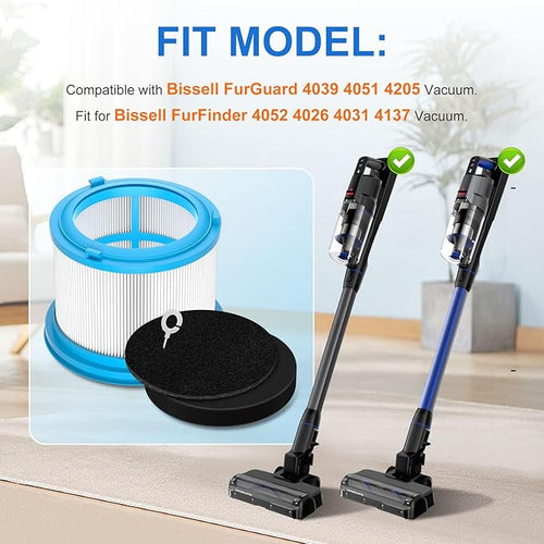 4039 Filter Fit for Bissell PowerClean FurGuard 280W Vacuum 4039 4051 4205,Fit for Bissell FurFinder 200W 4052 4026 4031 4173,Includ 2 Pleated Post Motor Filters & 4 Pre Motor Filter