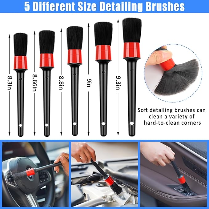 AUTODECO Car Detailing Kit, Car Detailing Brush Set with Wash Mop, Bendable Car Wheel Rim Cleaner Brush Set, Car Detailing Brushes, Car Wash Cleaning Tools Kit for Interior, Exterior, Wheels, Blue