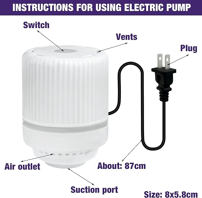 HIBAG Vacuum Storage Bags with Electric Pump, Vacuum Seal Space Saver Bags for Clothes, Clothing, Pillows, Blanket Bedding Comforters, Combo 20 pack