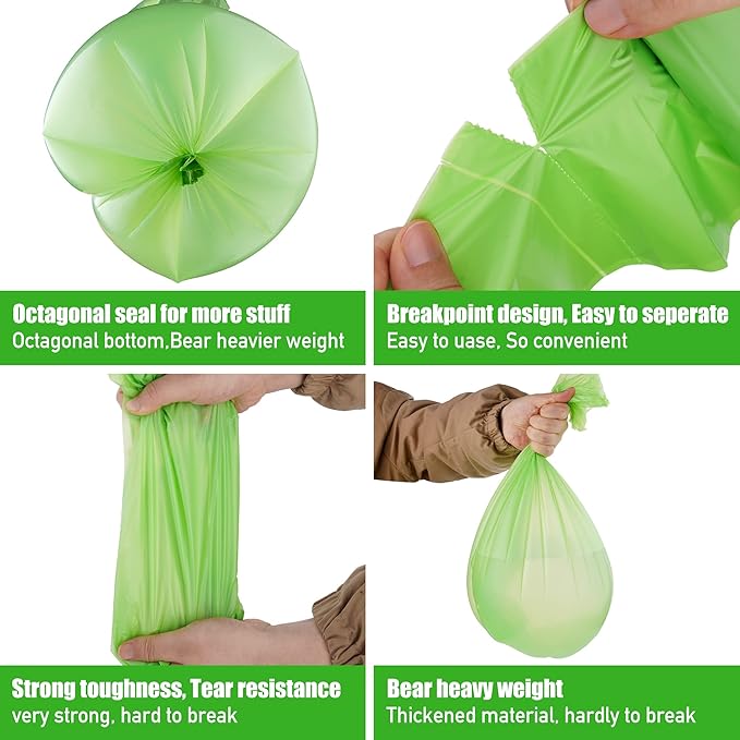 JENCENBIO Compostable Trash Bags, 2.6 Gallon, 100 Count, 100% Compost Waste Bags for Kitchen Bathroom Office, Small Countertop Bin Compost Bags, US BPI and Europe OK Compost Home Certified