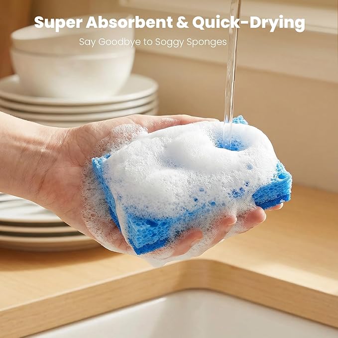 Metflavor Kitchen Sponges, 24 Count, Non-Scratch Scrub Sponge, Dual Sided Cleaning Sponges for Dishes, Kitchen, Bathroom