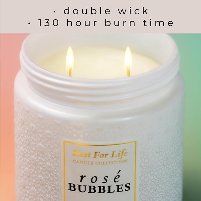 A Cheerful Giver - 28oz Large Scented Candle Jar with Lid- Zest for Life - 130 Hours of Burn Time, Gift for Women (Large, Rosé Bubbles)