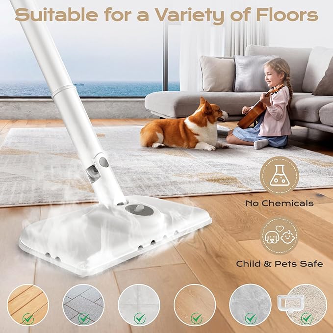 Steam Mop All-in-one with 13 Accessories for Hardwood,Tiles & Carpet