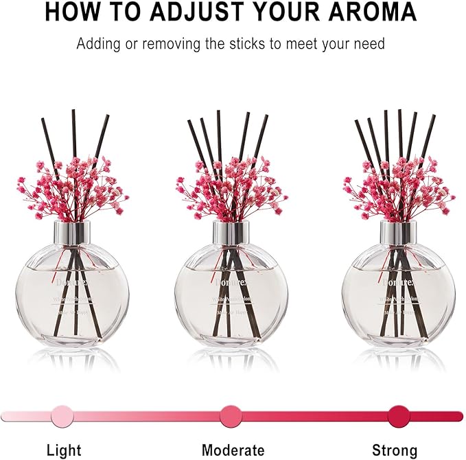 Flower Reed Diffuser Set 5.07oz White Peach & Oolong Scent Diffuser with Sticks Home Fragrance Reed Diffuser for Bathroom Shelf Decor
