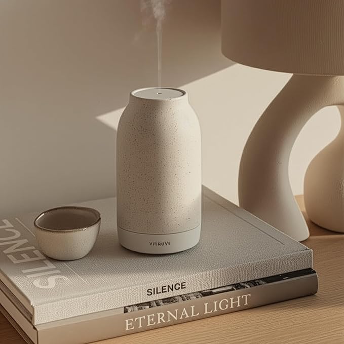 Vitruvi Air Waterless Diffuser for Home, 1500 Sq Ft Coverage | Diffusers for Home, Oil Diffuser, Housewarming Gift, Ceramic Finish, 5 Adjustable Scent Strengths | Vanilla