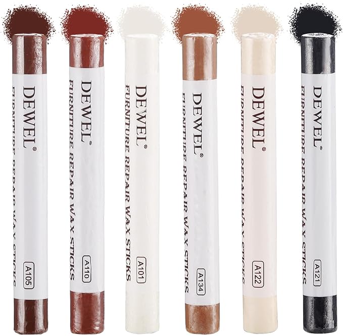 DEWEL Furniture Repair Crayon, 6 Colors Wood Filler Sticks, Wood Scratch Repair Wax for Filling Scratches, Cracks, Holes, Dents, Scuffs, Dings - A Simple and Convenient Wooden Repair Solution