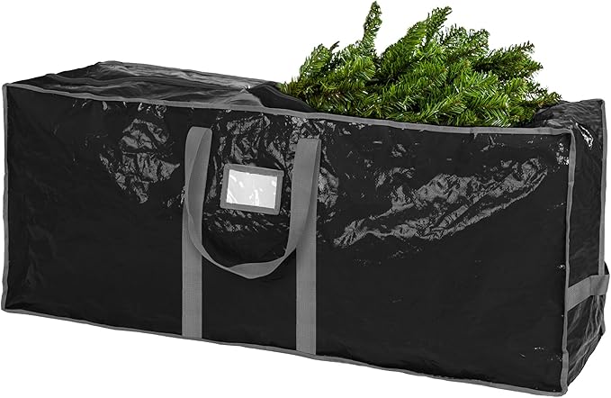 Christmas Tree Storage Bag - Stores 7.5 Foot Artificial Xmas Holiday Tree, Durable Waterproof Material, Zippered Bag, Carry Handles - Protects Against Dust, Insects and Moisture (Black)