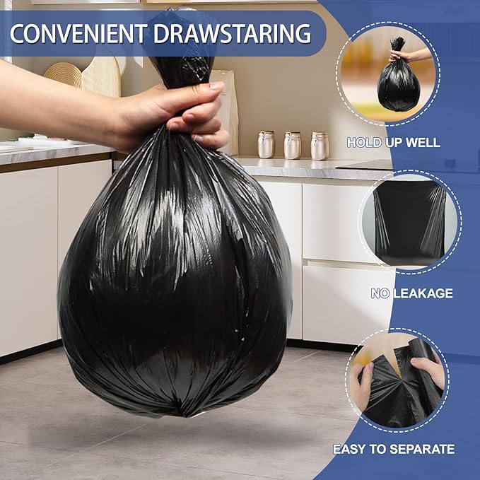 T.FORING 8 Gallon Trash Bags Heavy Duty - 30 Liters Black Garbage Bags,0.94 Mil Thick,220 Count,Medium Leakproof and Unscented Wastebasket Can Liners for Kitchen Home Toilet