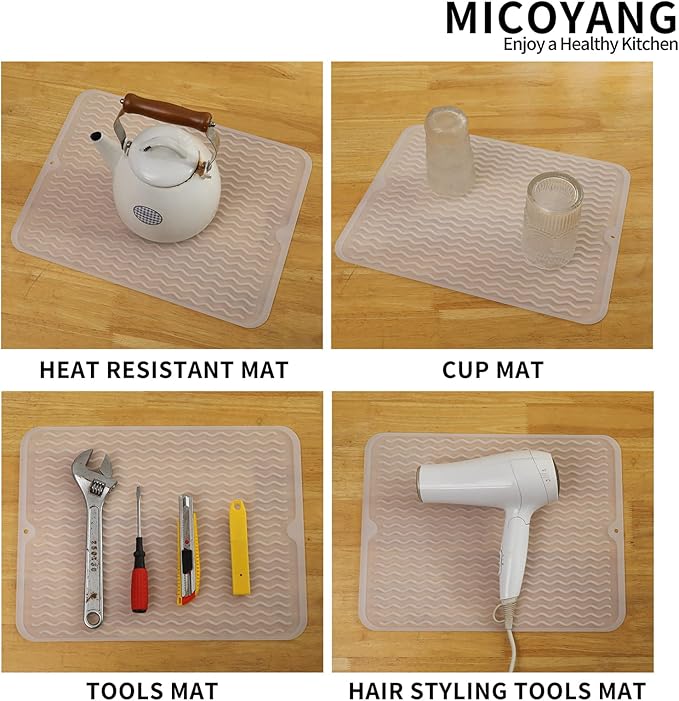 MicoYang Silicone Dish Drying Mat for Multiple Usage,Easy clean,Eco-friendly,Heat-resistant Silicone Mat for Kitchen Counter or Sink,Refrigerator or drawer liner Translucent L 16 inches x 12 inches