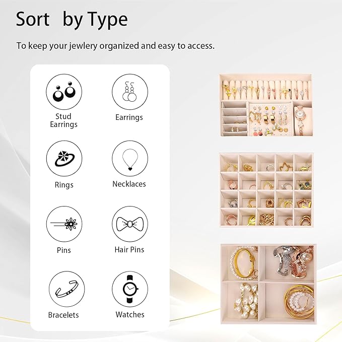 3 Layer Jewelry Box with Drawers, Lockable Jewelry Organizer for Necklace Earring Ring Bracelet Watch, PU Leather Storage, Pink