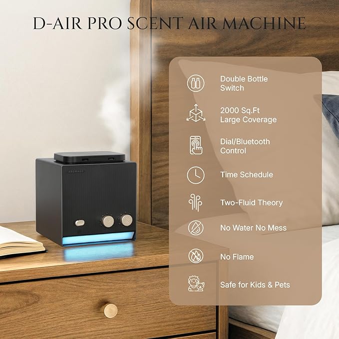 Smart Aroma Waterless Essential Oil Diffuser, Cold Air Tech Scent Air Machine for 2000 Sq Ft, 200ml Hotel Collection Diffuser for Home & Office (Black Titanium, Two Scents)