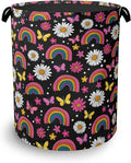 Rainbow Boho Butterfly Laundry Basket,Daisy Oxford Cloth Laundry Hamper with Handle Foldable Portable Clothes Storage Basket for Bathroom Bedroom Dorm Room 16" x 20.8"