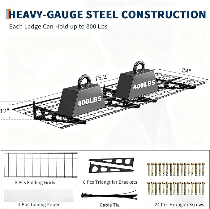 ExploreHorizon 2 Pack 2x6 FT Garage Shelves Wall Mounted,1600 LBS Heavy Duty Wall Shelf with Adjustable Distance,for Garage,Kitchen Laundry,Shopping Mall and Tool Room,Black