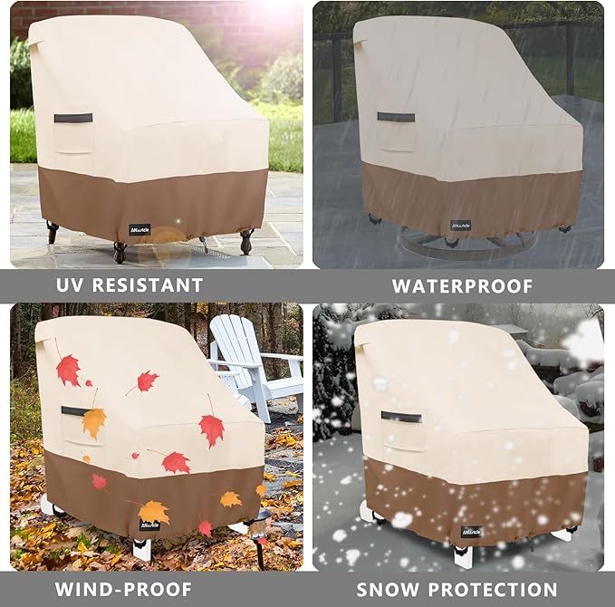 Outdoor Swivel Rocker Chair Cover 2 Pack,Patio Swivel Chair Covers for Outdoor Furniture(28W x 33D x 38.5H Inch),Rocking Chair Covers Waterproof,Beige&Brown.