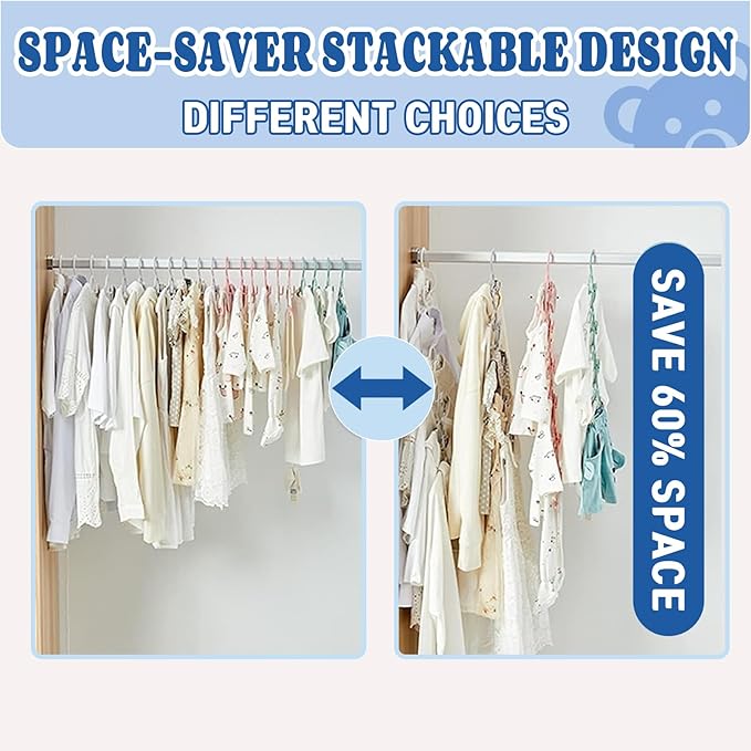 HGYZE Kids Hangers 11"-14" Adjustable Plastic Baby Boy Hangers 20 Pack, Toddler Bear Hanger for Children's Clothes Sweaters, Infant Hangar for Closet with Non-Slip Shoulder Grooves & Pants Bar, Blue