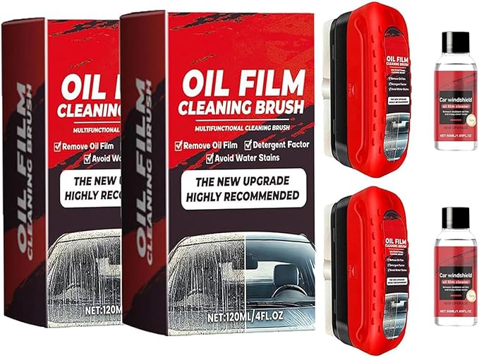 Rottipe 2PCS Glass Cleaner Kit,Glass Oil Film Remover, Windshield Hydrophobic Coating & Automotive Oil Film Cleaning Brush, Enhance Clarity with Car Glass Cleaner & Glass Cleaning Board