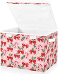 Christmas Bow Candy Snowflake Storage Bins with Lids Foldable Storage Basket with Handles Collapsible Large Fabric Organizer Containers for Clothes Shelves Closet Office Home