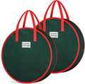 Criusia Wreath Storage Container, 2 Pack Christmas Wreath Storage Bag with Sturdy Handle, Two-way Zipper,Durable Wreath Storage Organizer Box for Holiday Decoration (Green, 30"x8")