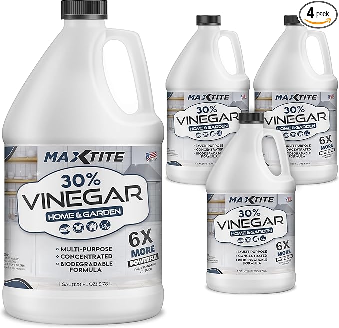 MaxTite Ultra-Strength 30% Vinegar for Home & Garden Cleaning (4 Pack of 1 Gallon Bottles)