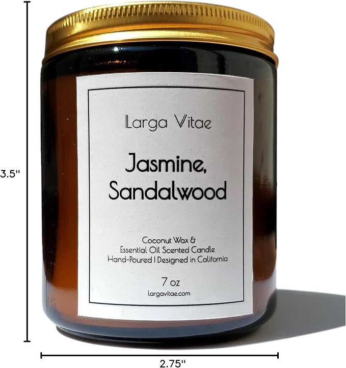 All-Natural Jasmine, Sandalwood Aromatherapy Essential Oil Candle, Safe for People and Pets, Made with Pure Sustainable Organic Vegan Coconut Wax, Allergy Friendly, Non Toxic, Zero Waste