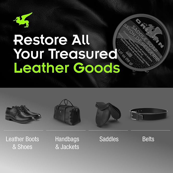 Griffin Leather Saddle Soap – 3.17 Oz –Deep Cleans & Softens Boots & Shoes – Premium Care Soap for Restoration, Conditioning & Shine – Gentle Leather Soap Cleaner for Long-Lasting Protection