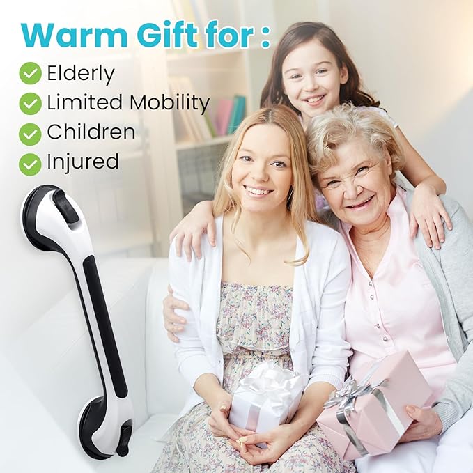 TAILI Shower Grab Bar, 16.8 Inch Shower Handles for Bathtubs and Wall for Elderly, Suction Grab Bars for Seniors Bathroom Safety Handle for Elderly, No Drilling Removable,Black