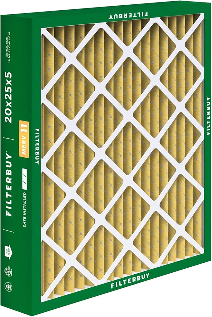 Filterbuy 20x25x5 Air Filter MERV 11 Superior Pet & Allergy Defense (2-Pack), Pleated HVAC AC Furnace Filters for Honeywell FC100A1037, Lennox X6673, and More (Actual Size: 19.88 x 24.75 x 4.38)
