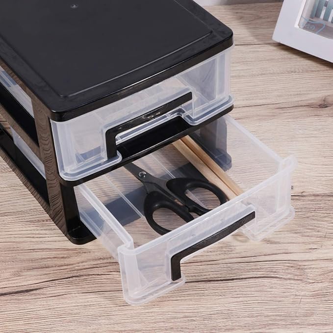 DOITOOL 2 Tier Plastic Drawer Type Closet, Plastic Home Office Storage Organizer, Makeup Organizer Storage Station Cube, Cosmetics Jewelry Storage Box for Bathroom, Dorm, Desk, Countertop, Office