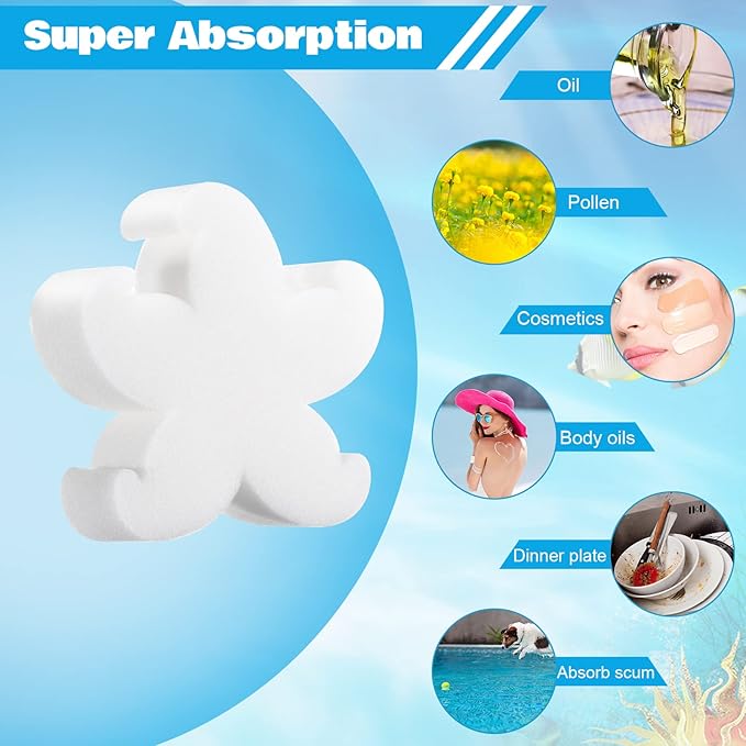 Patelai 40 Pcs Hot Tub Sponge Spa Cleaning Sponges for Hot Tub Oil Absorbing Cleaning Scum for Spa, Bathtub and Swimming Pool to Soak up Oils Bathtub Accessories(Starfish Style)
