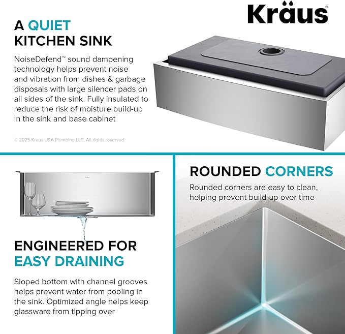Kraus KHF200-36 Standart PRO Kitchen Stainless Steel Sink, 36 Inch Round Apron Single Bowl