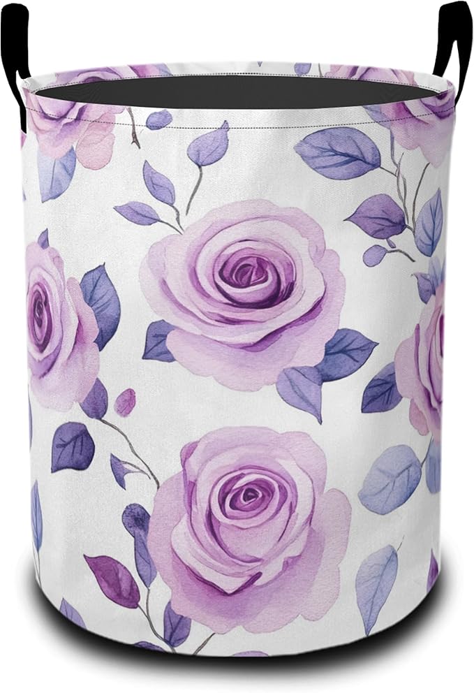 Retro Purple Butterfly Laundry Basket-Large Foldable Hamper Holder Portable Tall Collapsible Laundry Hamper Storage Basket Bin with Handles, Canvas & Waterproof lining for Household Items