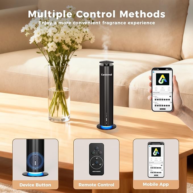 Waterless Scent Diffuser - Essential Oil Diffuser for Home & Office, 1500 Sq Ft Coverage, Remote & APP Control, Quiet Operation with Ambient Lighting, Child & Pet Friendly, 4 Fl Oz Capacity