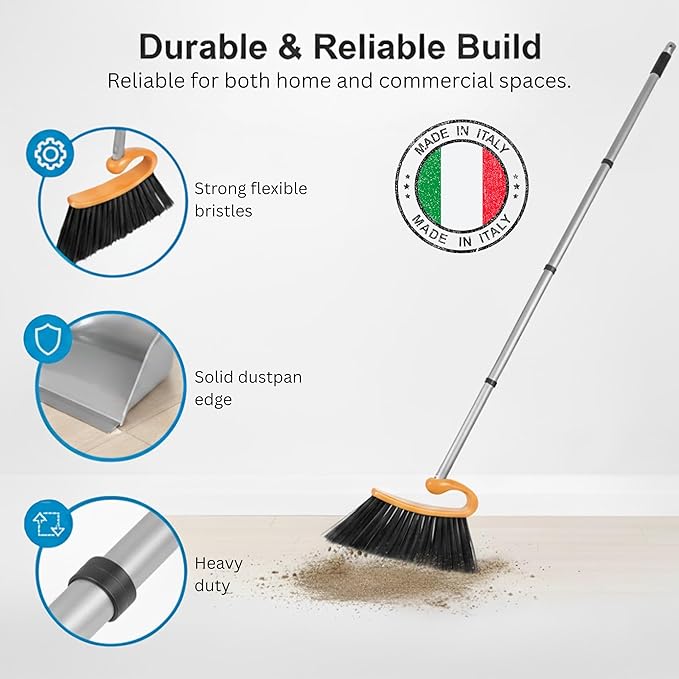 Surfer Combo Broom with Dustpan Combo Set – 4-Piece Composable Handle Broom and Dustpan Set with Long Handle | Durable Dust Pan & Broom for Home and Commercial Cleaning
