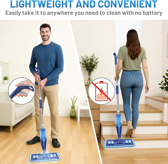 IOPRETTY Microfiber Hardwood Floor Mop - Wet Dry Spray Mop with 4 Washable Pads for Tile Wood Laminate Vinyl Marble Home Kitchen - 500+ ML Refillable Bottle Dark Blue