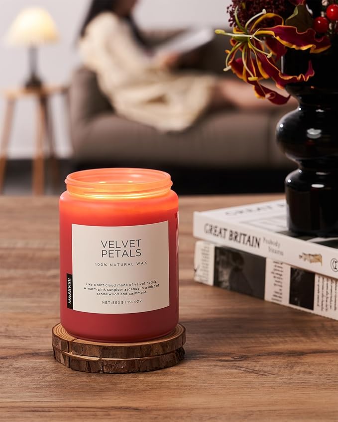 M&SENSE Sandalwood Rose Scented Candle Large Candles for Home, 110 Hour Long Lasting Natural Soy Wax 19.4oz Luxury Floral Scented Candle for Valentine's Day Birthday Gifts