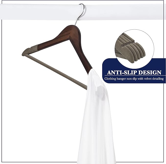 Samsarc Wooden Hangers - Non Slip Luxury Natural Lotus Wood & Velvet Suit & Pants Hangers - 360 Rotating Hooks - 20 Pack