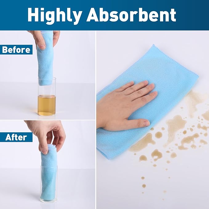 TEAWOO Microfiber Cleaning Cloths-50 Pack, Microfiber Towels Bulk, Towels for Cars & Home, Cleaning Rags 5 Colors Assorted (12x12 inches)