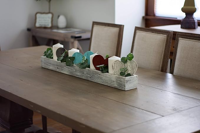 BARNWOODUSA Rustic Centerpiece Barnwood Box Dining Room Table Decorations for Home Décor Coffe Table Décor Planter Box White Wash 35.5" L