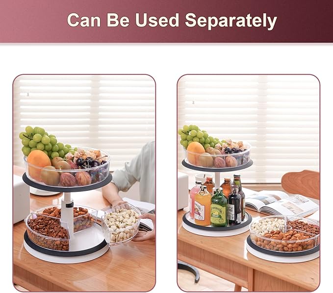 Ynelyase 2 Tier Lazy Susan Organizer Clear Turntable for Cabinet Bathroom Countertop and Pantry with Large Spice Rack (11 Inch, White)