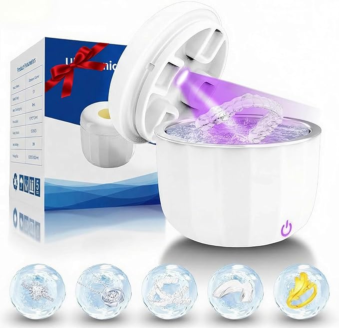 Portable Ultrasonic Retainer Cleaner,Cleans with just water,42kHz Mini Cleaning Machine for all Dental Appliances,Jewelry,Diamonds,Aligner,Whitening Trays,Night Dental Mouth Guard((2025Upgraded))