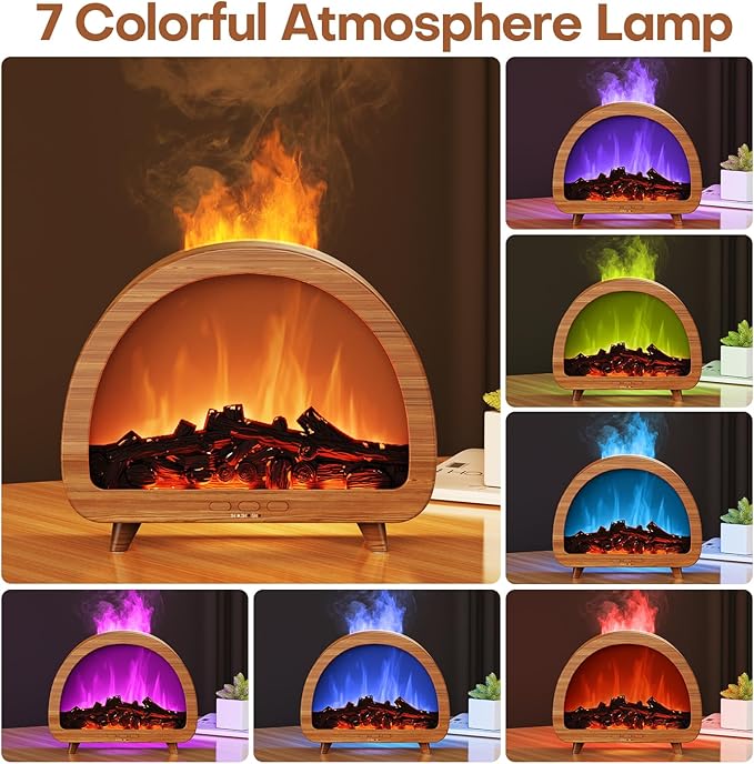 Diffuserlove Fireplace Essential Oil Diffuser Flame Aromatherapy Scent Diffuser Oil Machine Cool Mist Humidifier Colorful Fake Fire Difusor Air Diffusers for Home Room Desk Bedroom